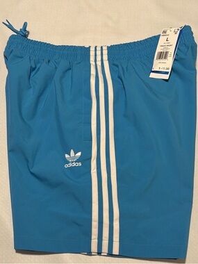 adidas Blue Swim Trunks with White Stripes